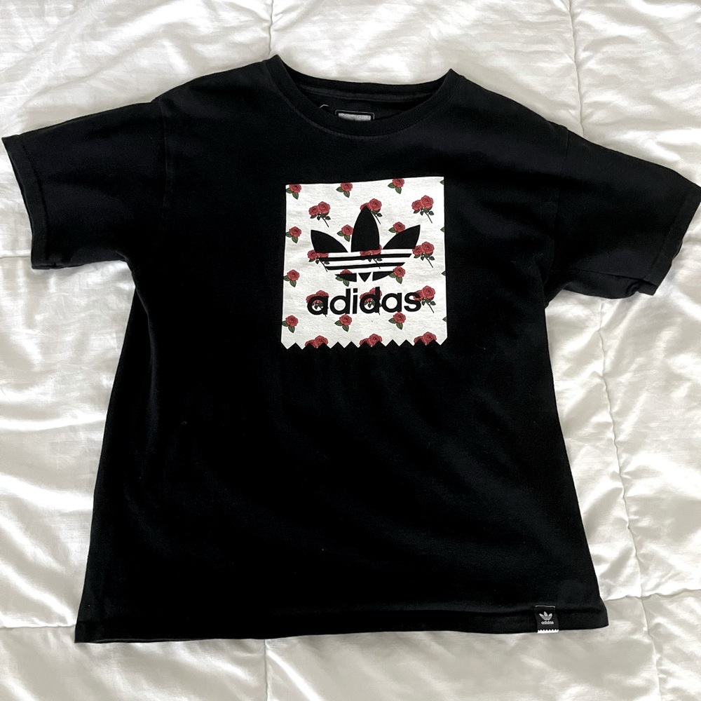 Adidas Black T-Shirt with Rose Details